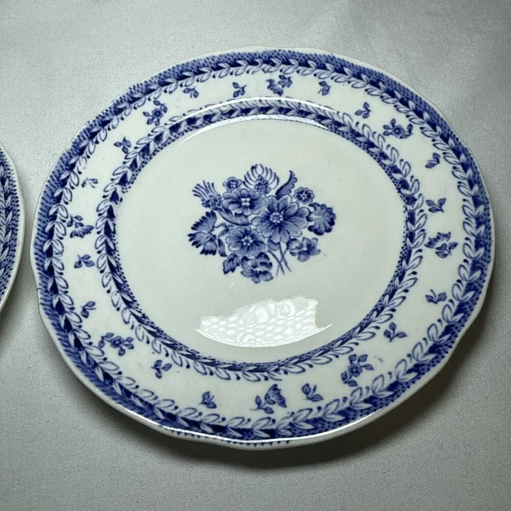 Arabia Finland Set Of 2 Saucers Blue and White Floral Print Glazed Beautiful